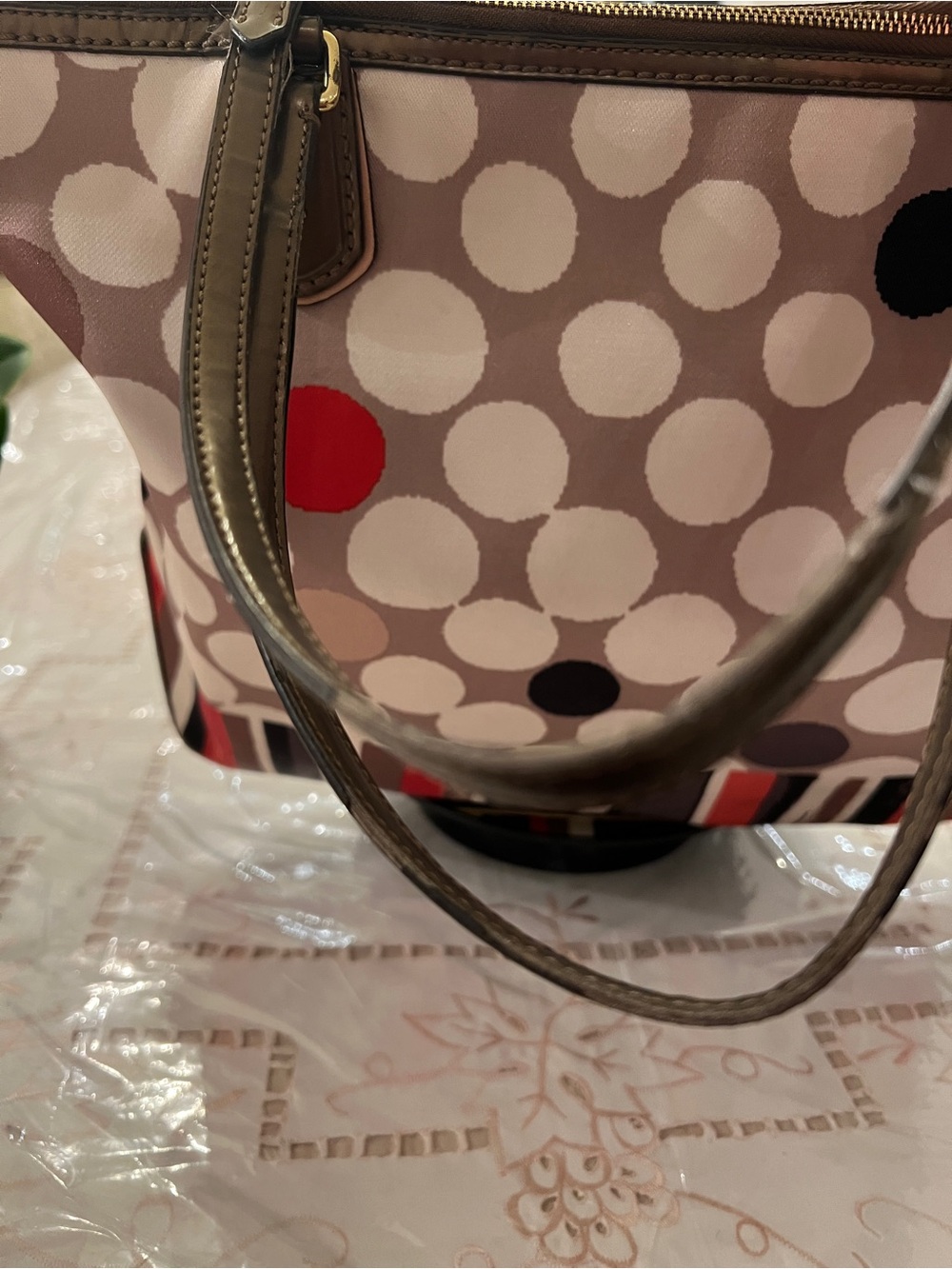 Coach Poppy Dot Print Tote Bag Style 25124 | Red Satin Lining | Shoulder Bag - Picture 4 of 16